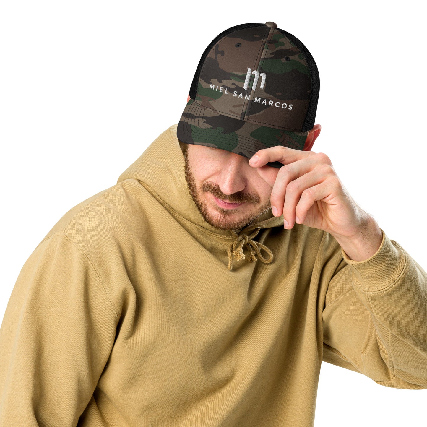 Gorra trucker camuflaje logo Miel San Marcos