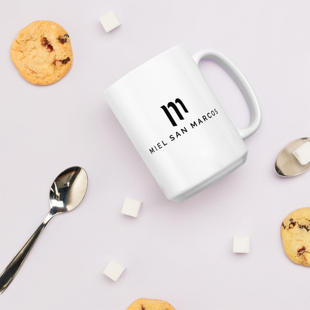 Taza blanca brillante Miel San Marcos